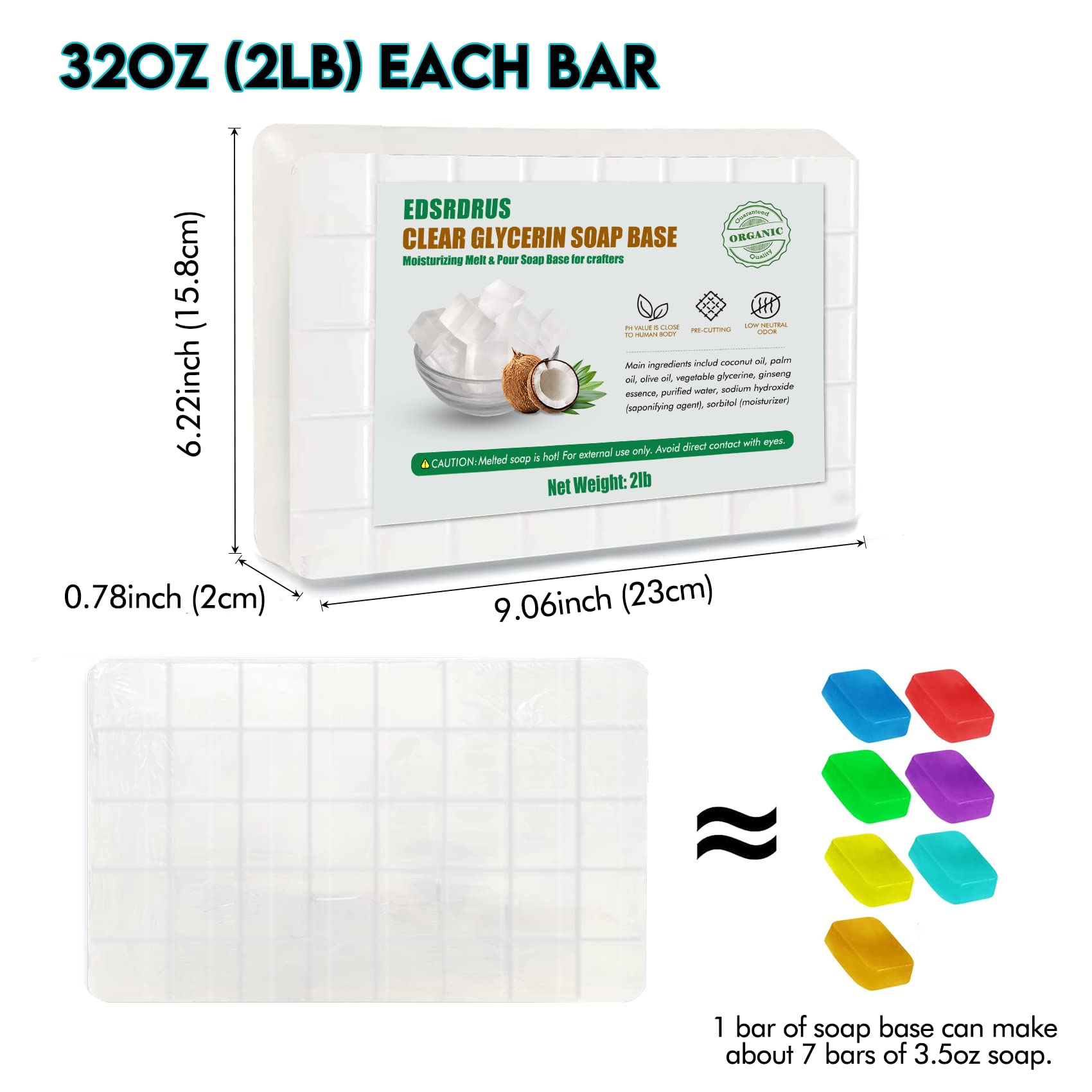 EDSRDRUS packaged soap base label clearly lists ingredients and care
