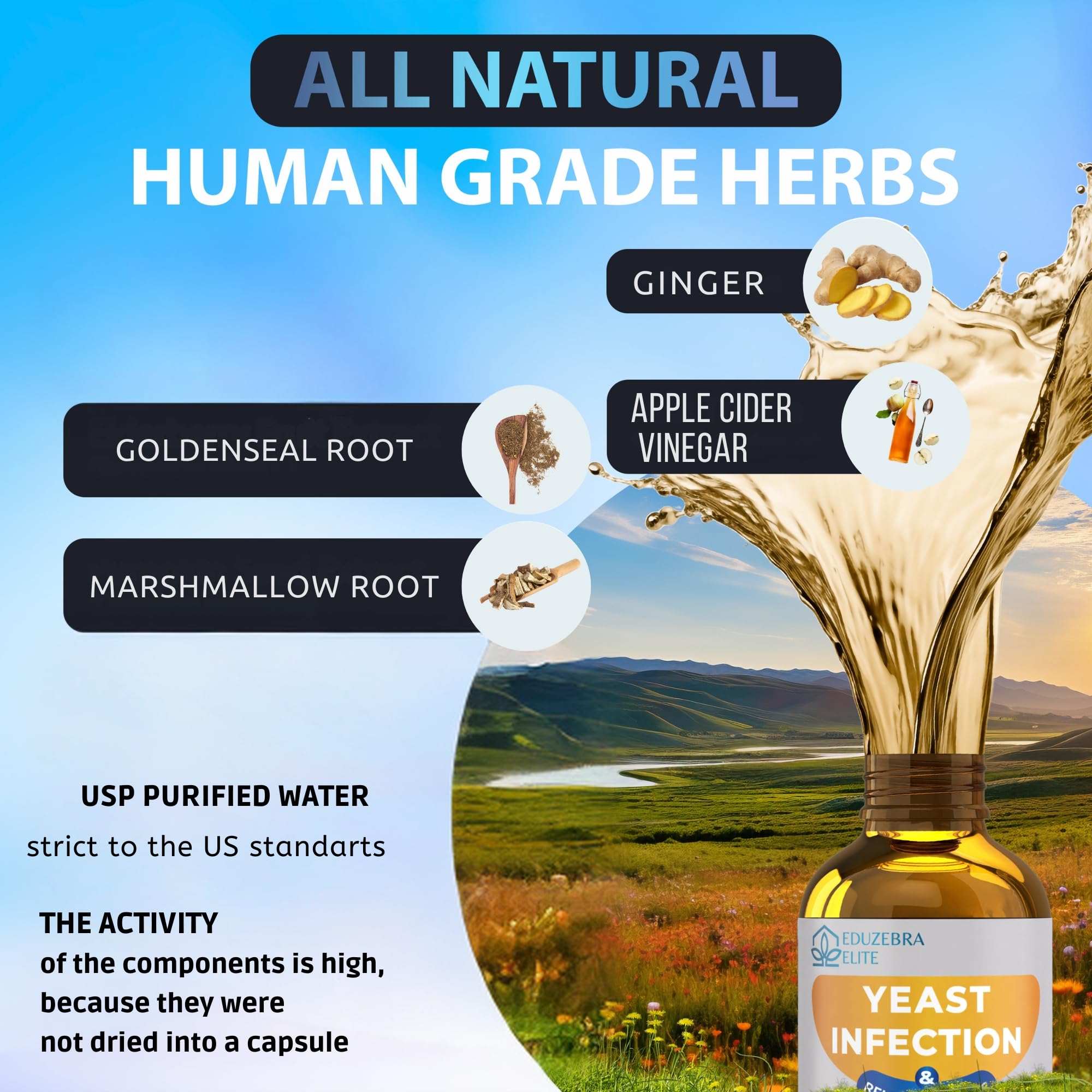EDUZEBRA herbal tincture close up emphasizes natural ingredients