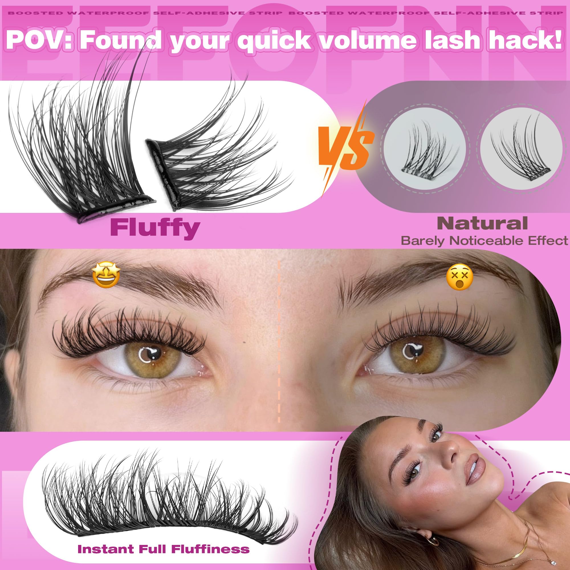 Hypoallergenic Eefofnn lash clusters designed for comfortable eye safety.