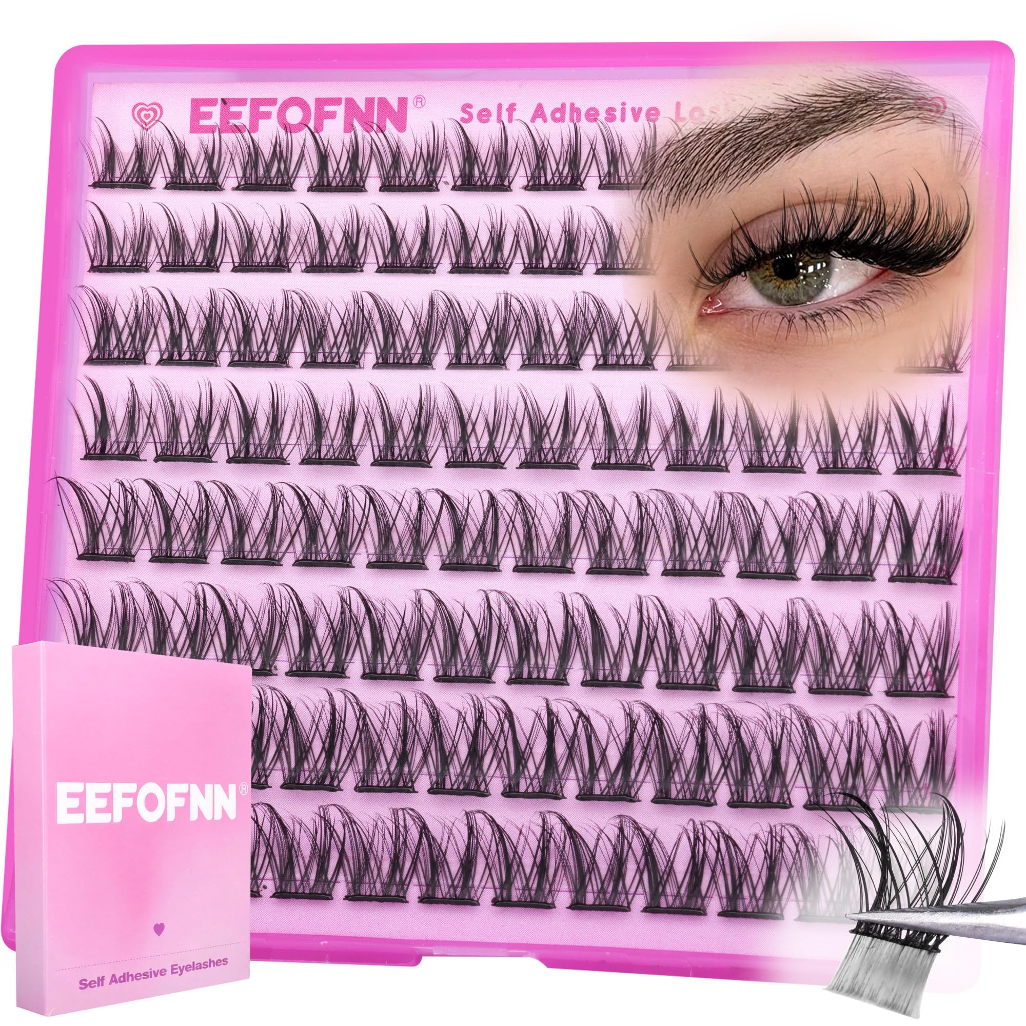 Eefofnn self-adhesive lash clusters offer a natural wispy look for daily wear.