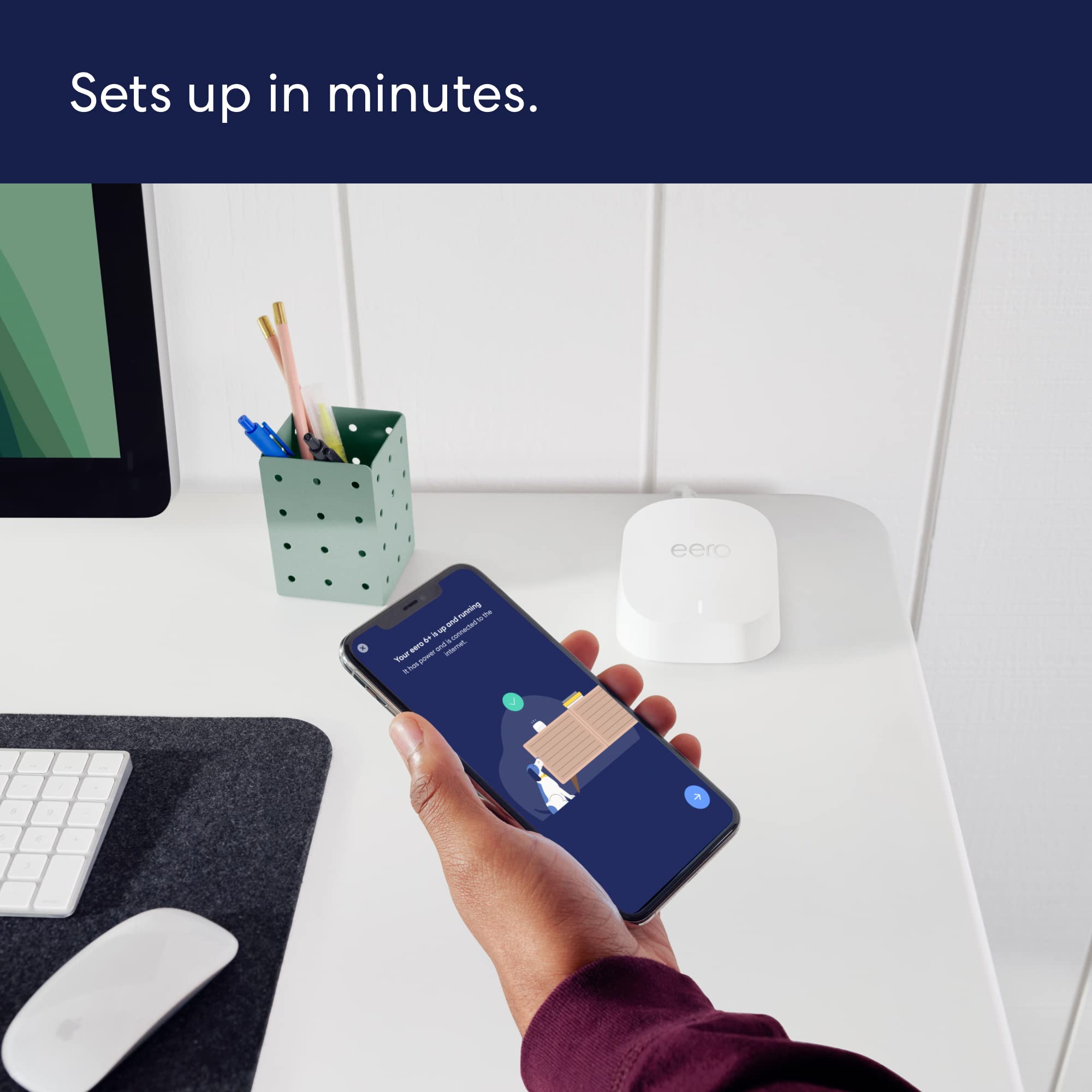 eero 6+ smart home hub icon indicates built-in device control.