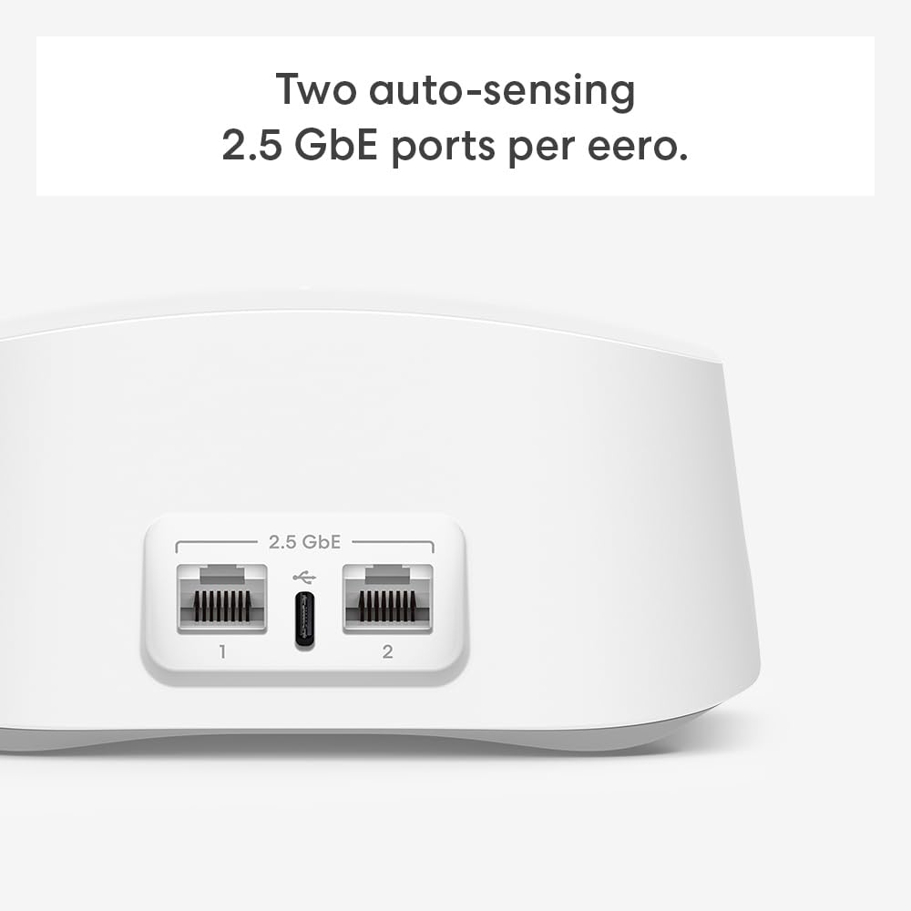 eero 7 router back ports highlight two auto sensing 2.5 GbE ports for fast wired connections