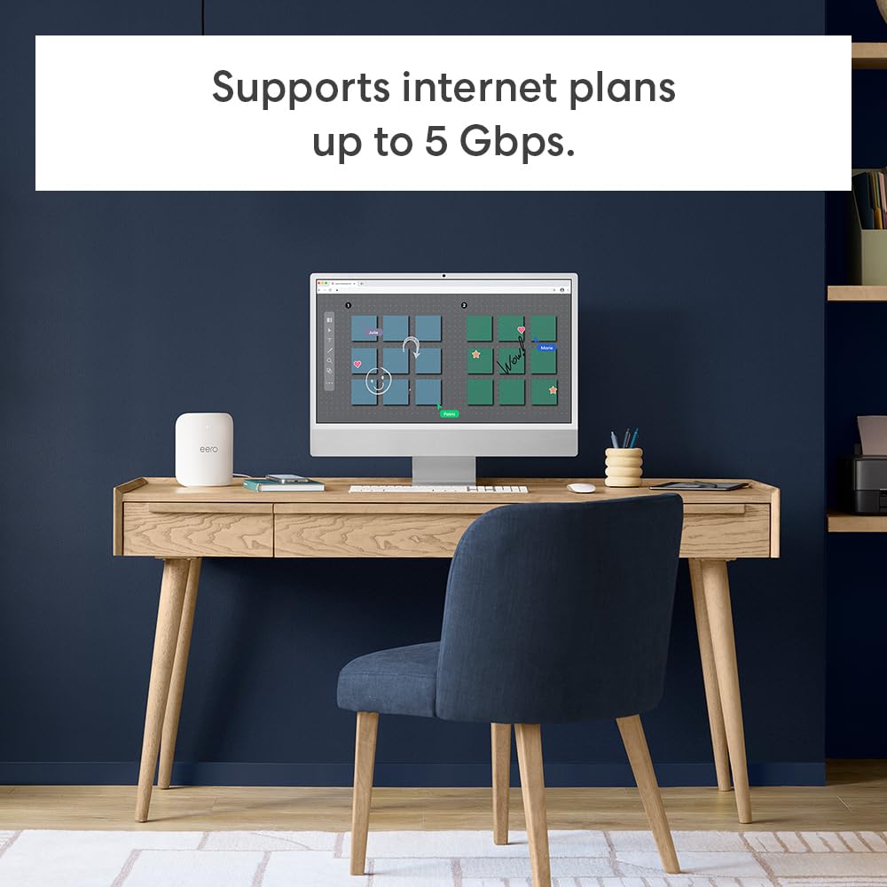 eero Pro 7 compact design on desk with multiple devices