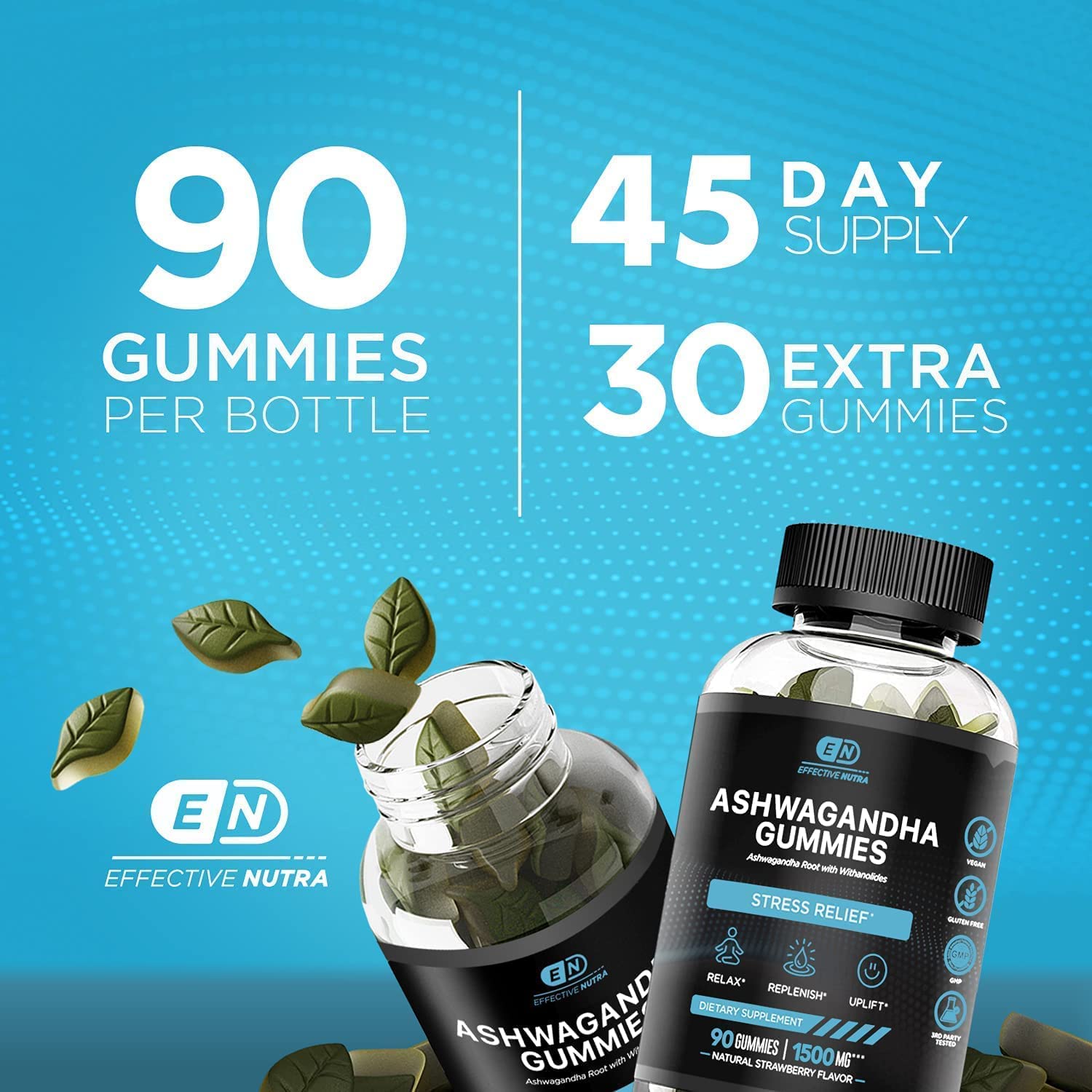 Effective Nutra Ashwagandha Gummies serving two daily for possible stress support.