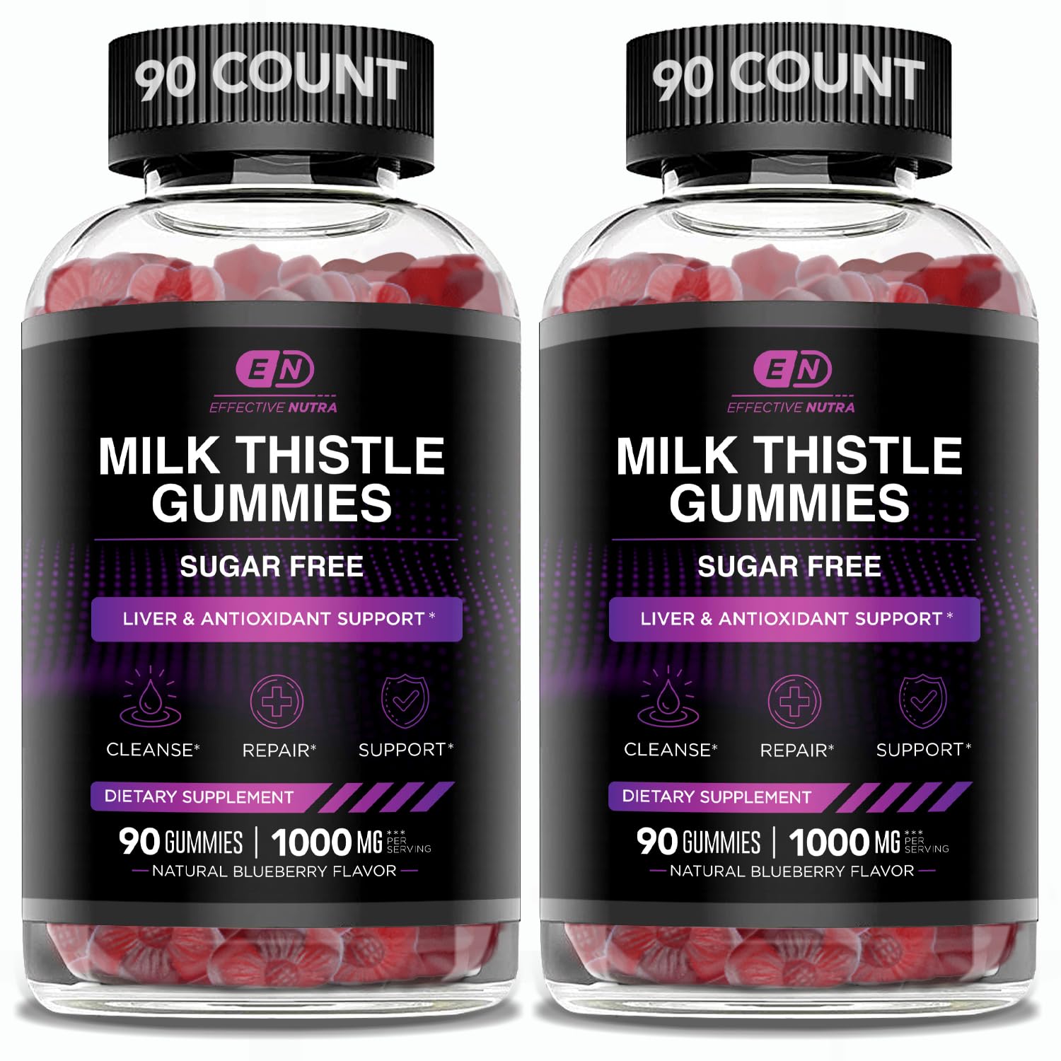 Effective Nutra Milk Thistle Gummies made in USA badge on packaging.