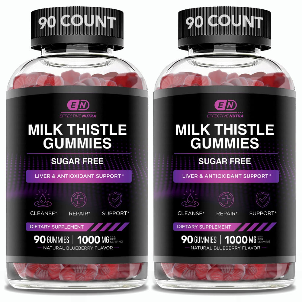 Effective Nutra Milk Thistle Gummies made in USA badge on packaging.