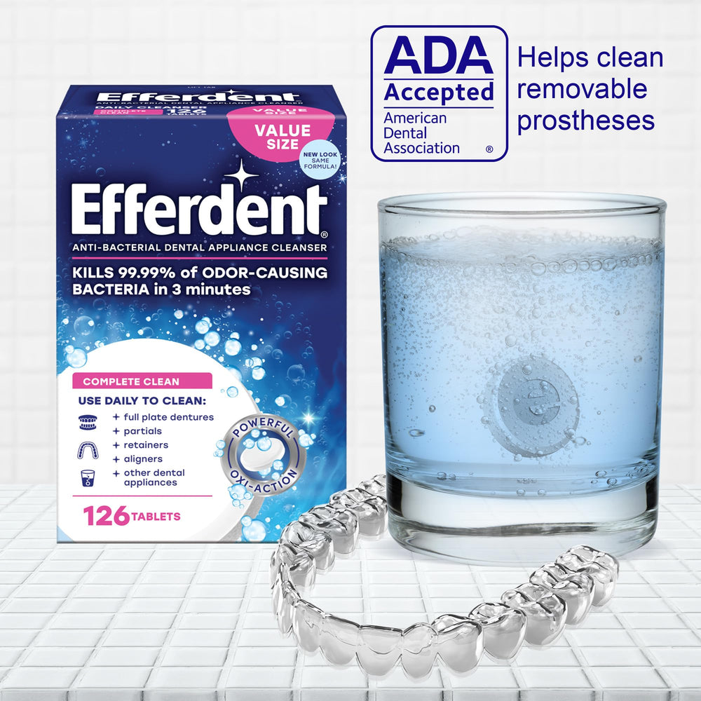 Efferdent Coffee & Tea Denture Cleanser pack for stain removal from beverages.