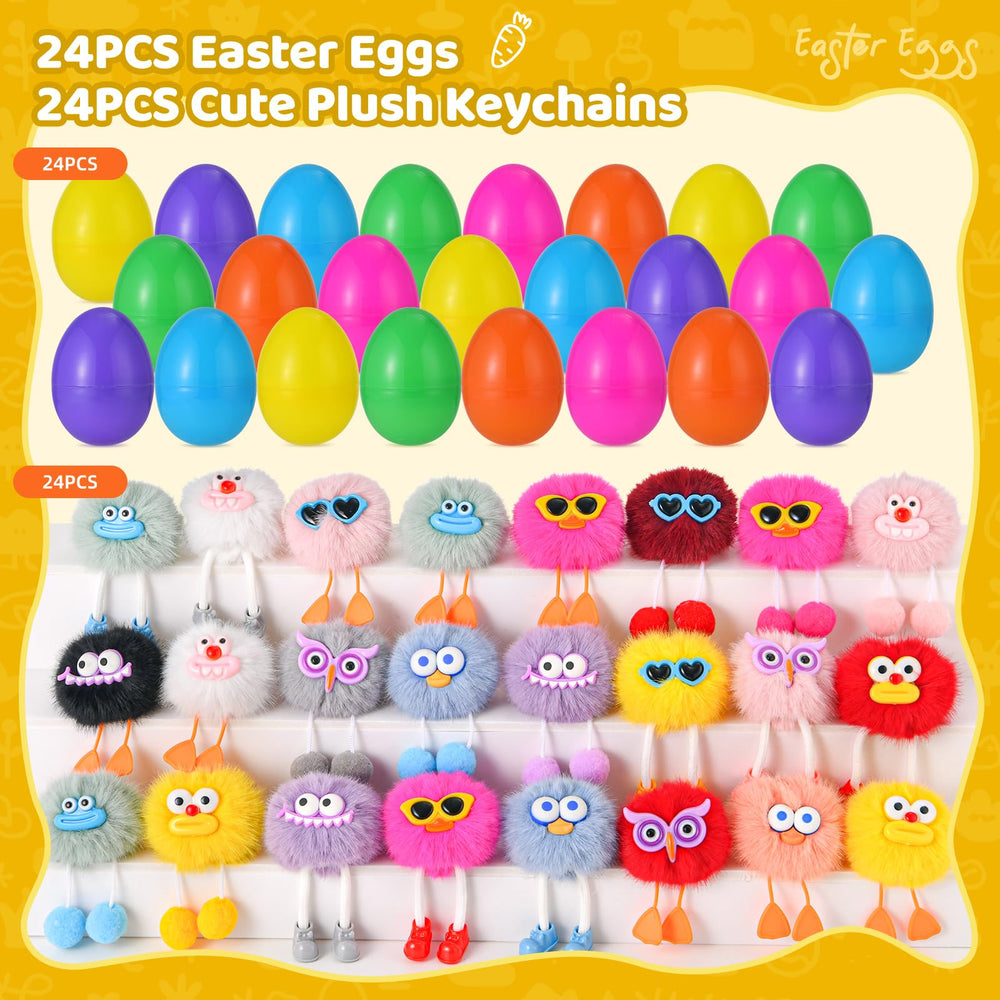 EFLSJIO Easter eggs with soft plush charms for kid-friendly celebrations.