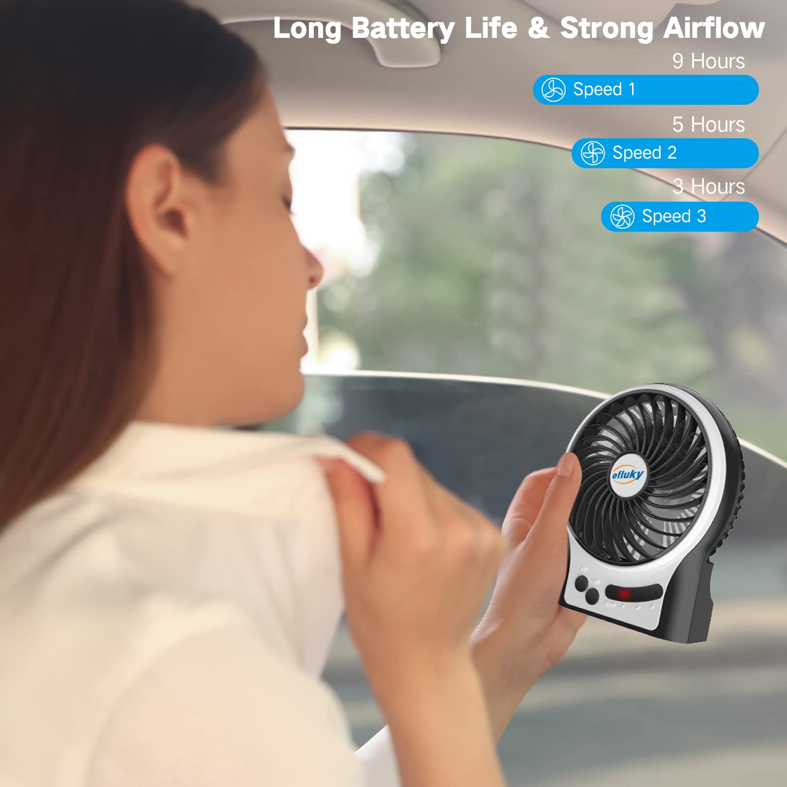 efluky 4.9-inch desk fan charging indicator and quick recharge for all-day use