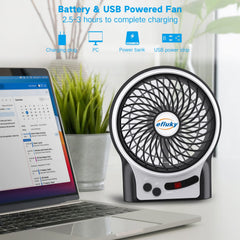 efluky mini desk fan side view with LED light, portable night-friendly breeze