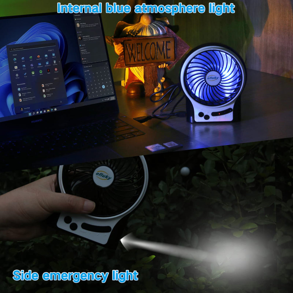 efluky 4.9-inch mini desk fan with USB and battery power for versatile use