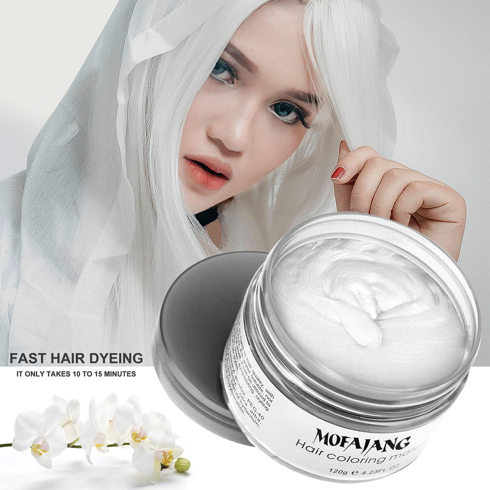 EFLY Hair Wax Color White before-after image highlights dramatic white color that washes out.