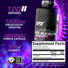 Label detail on Kre-Alkalyn EFX highlighting pH-buffered formula