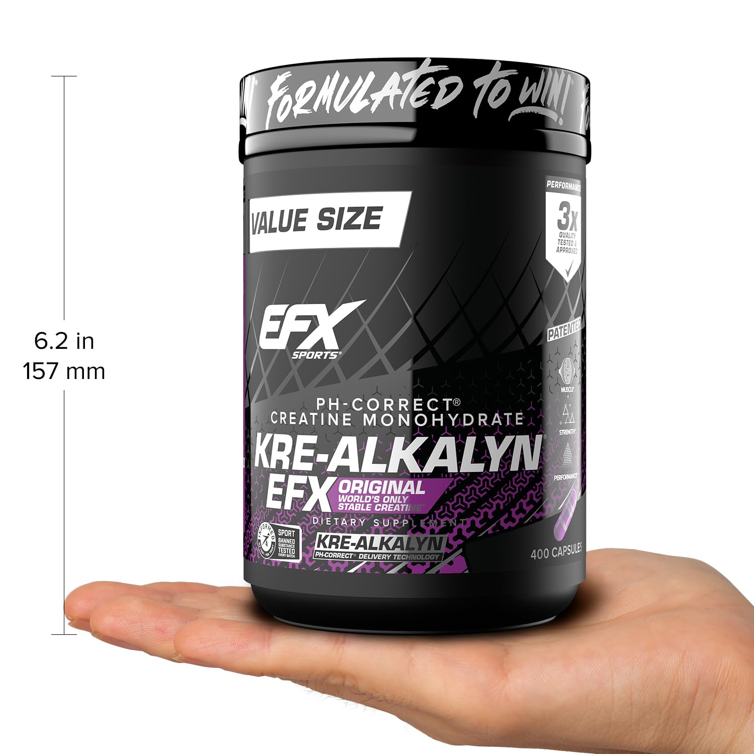 EFX Kre-Alkalyn EFX box packaging highlighting full bottle content