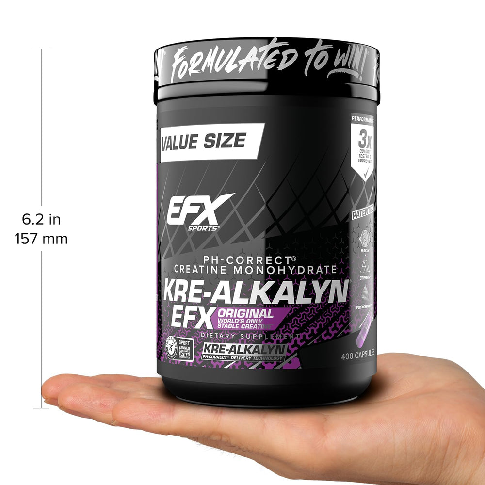 EFX Kre-Alkalyn EFX box packaging highlighting full bottle content