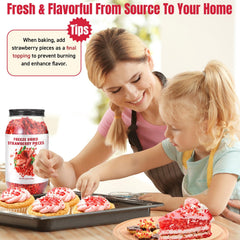 Egcina freeze-dried strawberries pieces in a bowl with milk