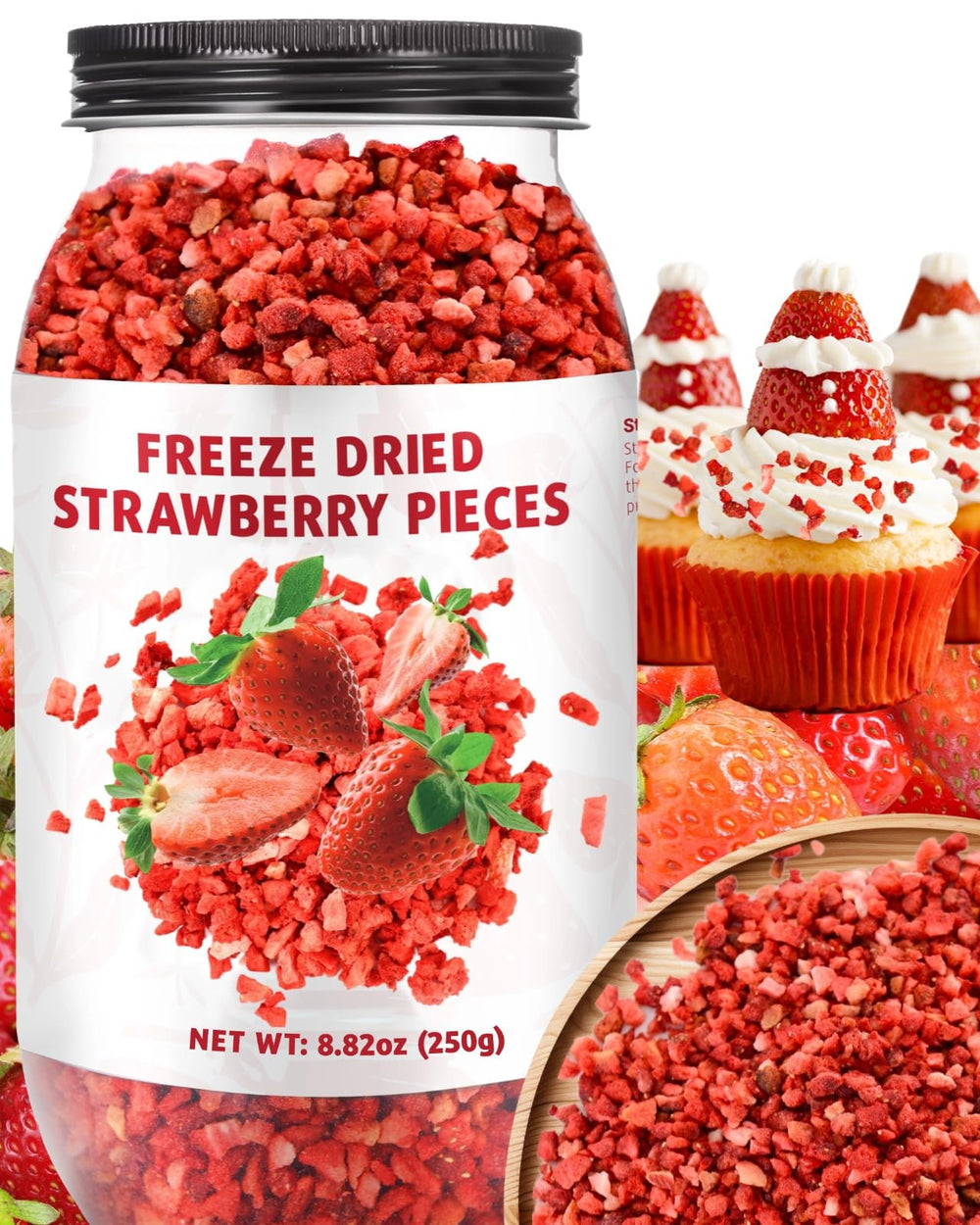 Egcina freeze-dried strawberries pieces in resealable package for freshness