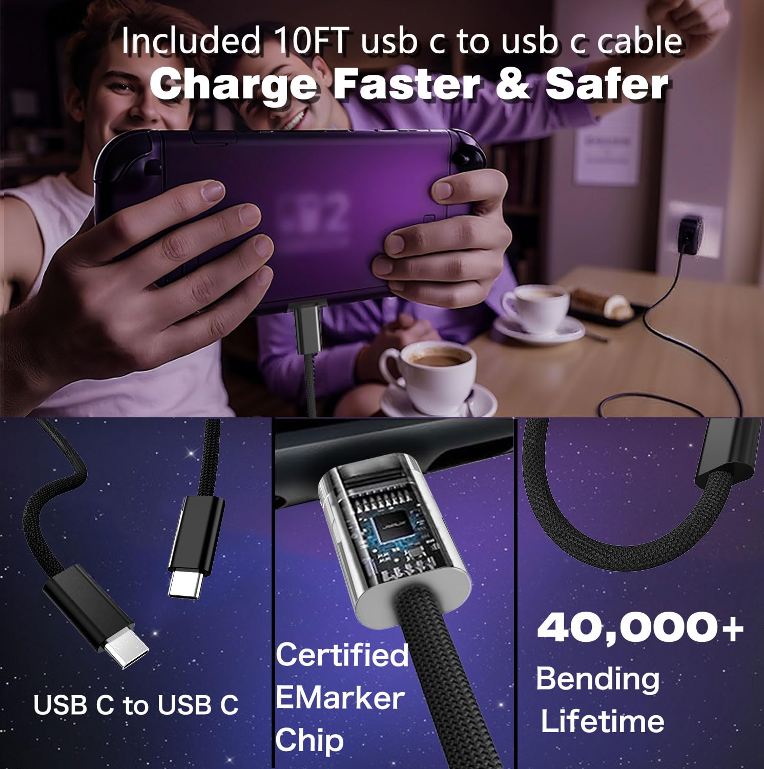 EGK universal charger works with Switch, iPhone, Galaxy, and MacBooks.