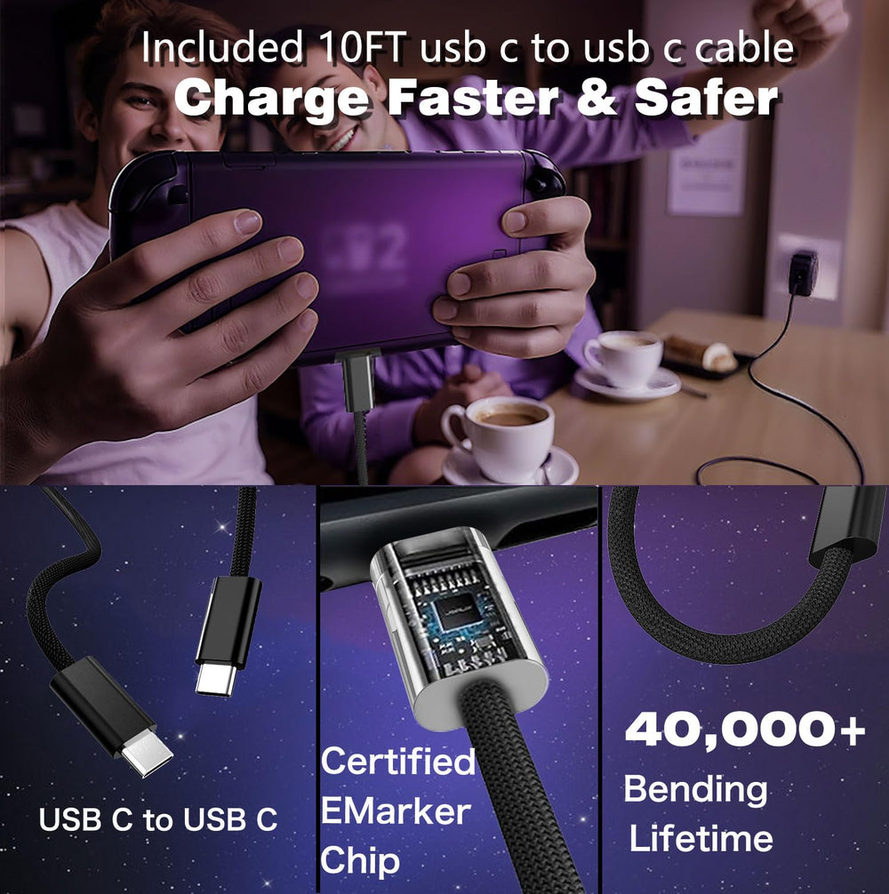 EGK universal charger works with Switch, iPhone, Galaxy, and MacBooks.