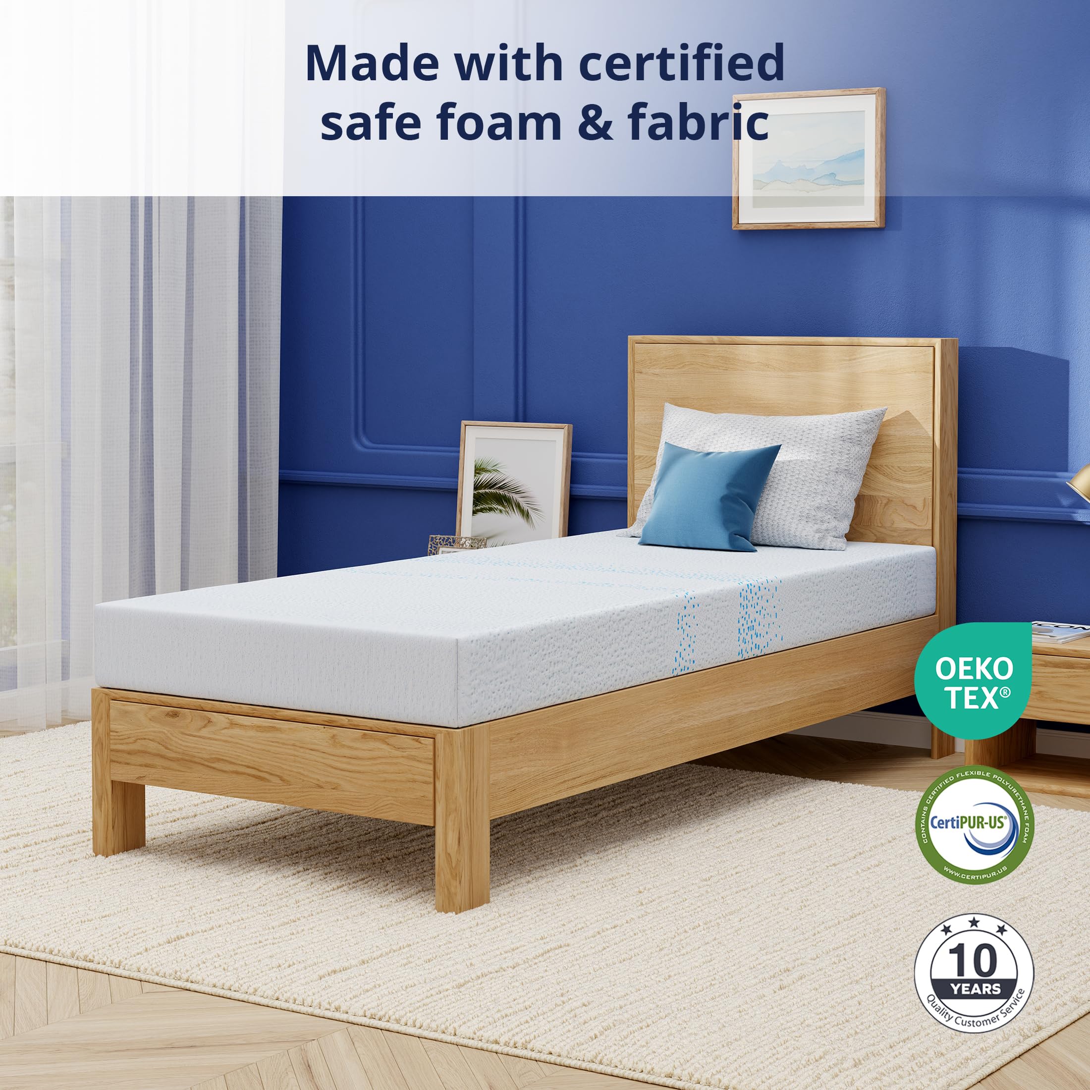 EGOHOME charcoal-infused memory foam close-up showing moisture-wicking support.