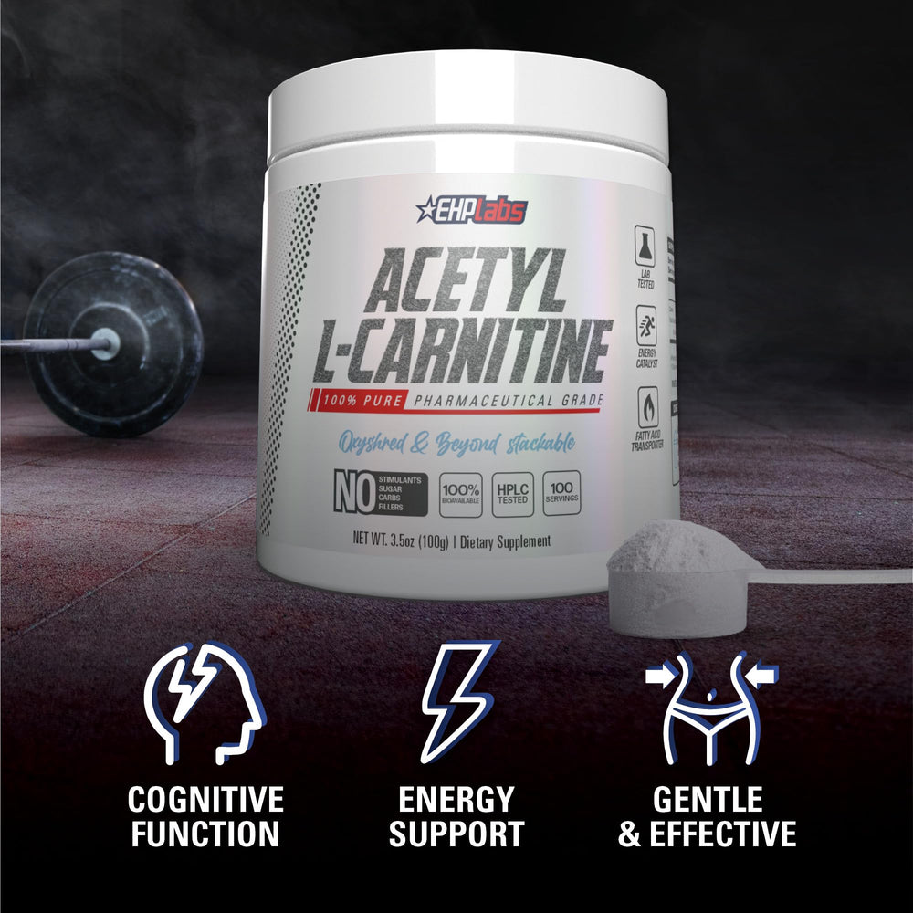 EHP Labs Acetyl L Carnitine powder mixing scene suggests simple beverage preparation
