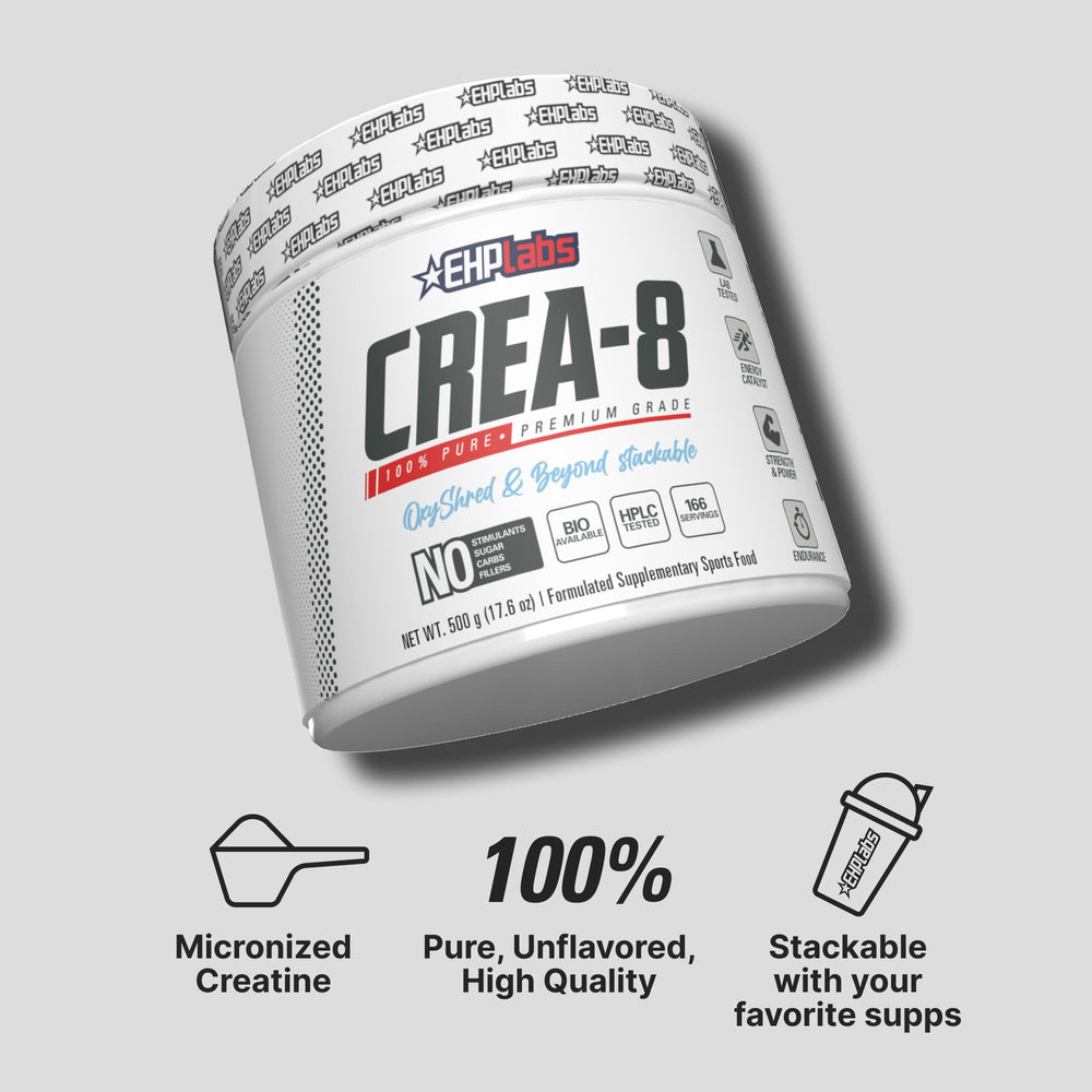 EHP Labs CREA-8 tub beside gym gear for training sessions