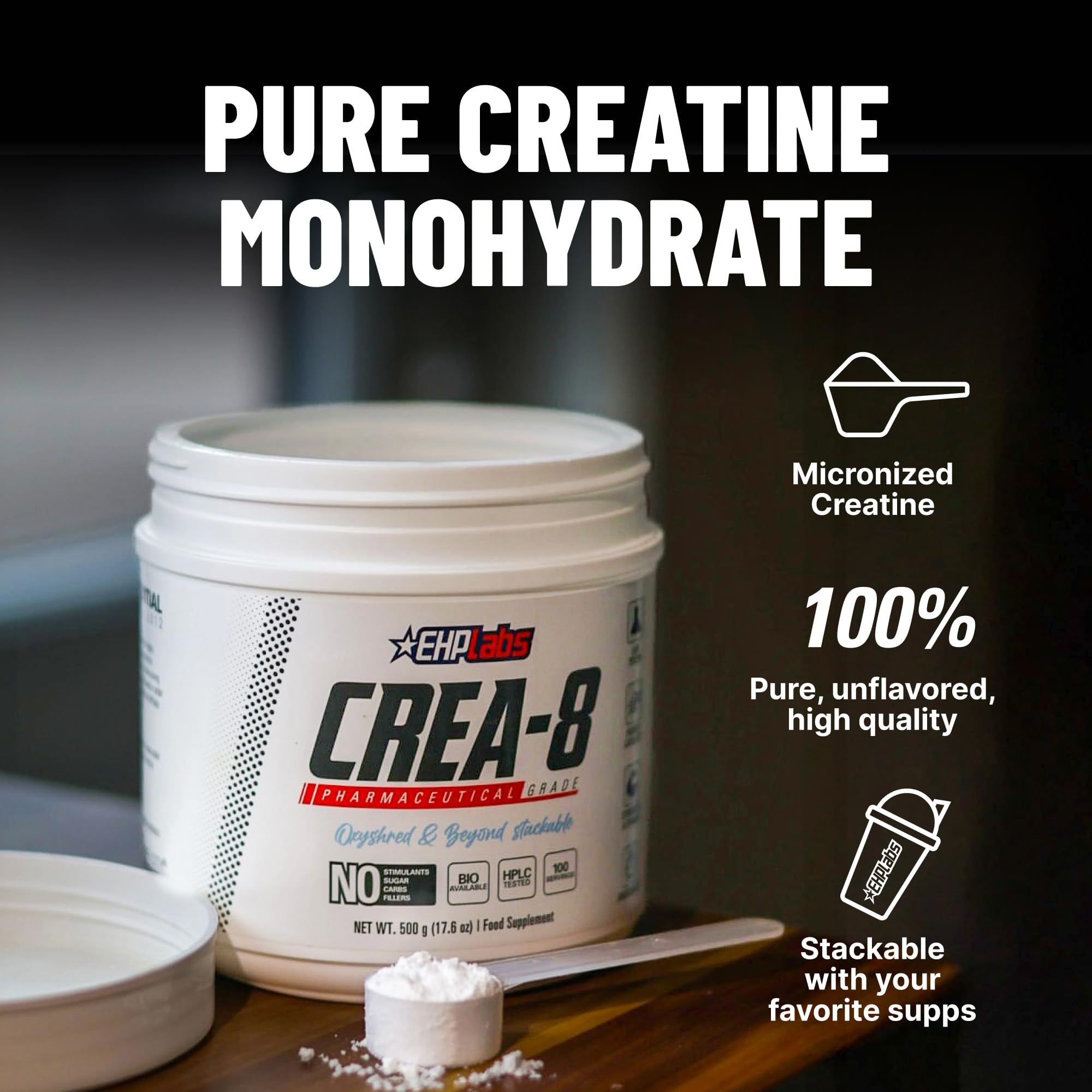 EHP Labs CREA-8 powder dissolves quickly in water