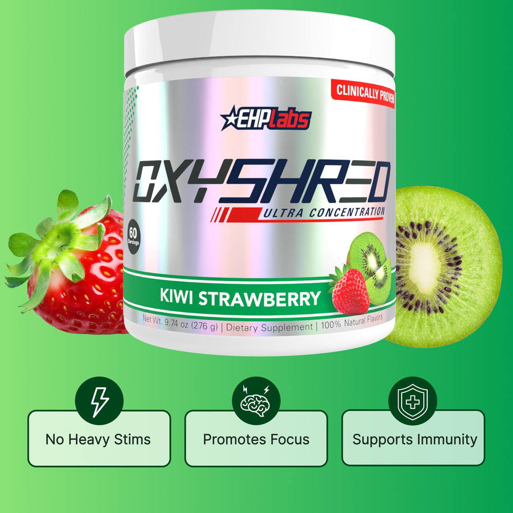 EHP Labs OxyShred close-up shows L Glutamine and Acetyl L-Carnitine ingredients