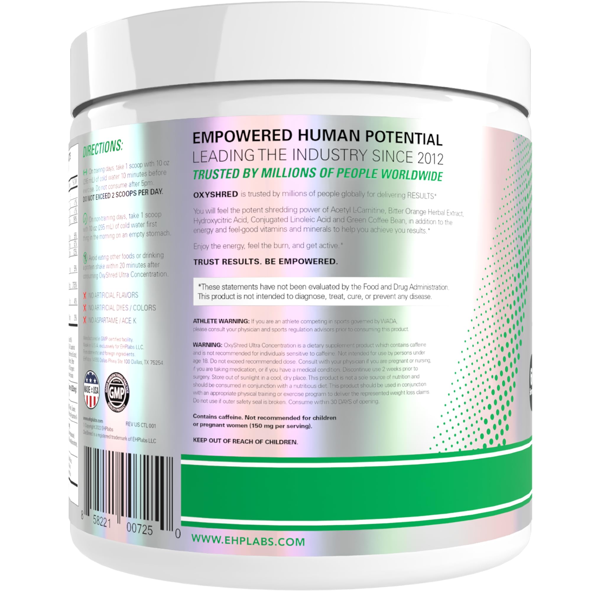 EHP Labs OxyShred emphasis on clean energy with no harsh stimulants