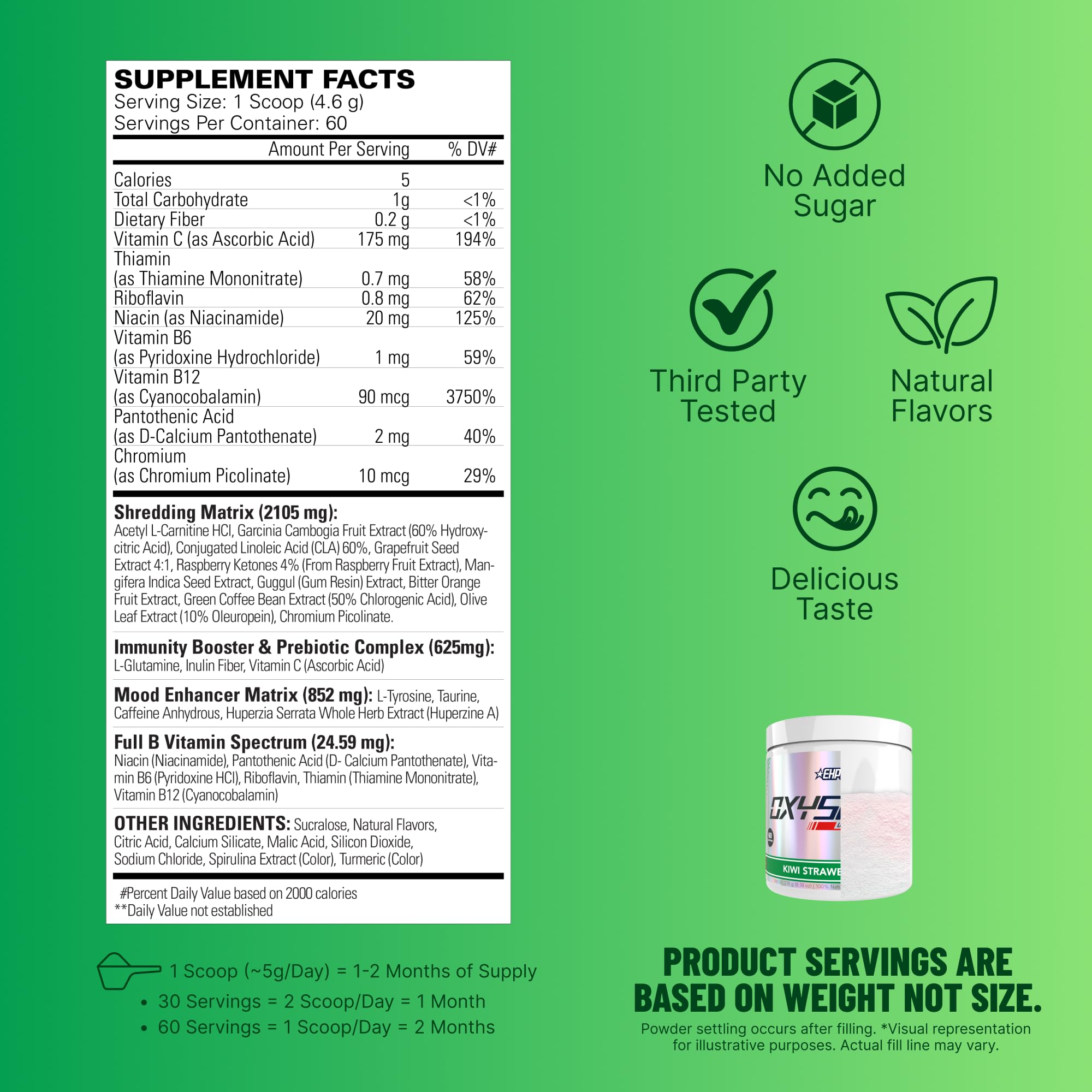 EHP Labs OxyShred kiwi strawberry powder dissolving in water for a refreshing energy lift