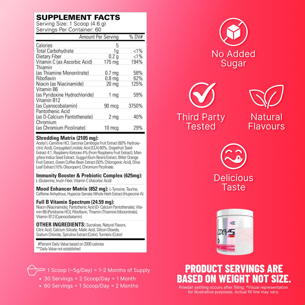 OxyShred Cosmic Blast scoop shown for precise dosing before training.