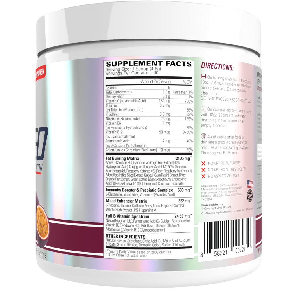 EHP Labs OxyShred daily routine setup with morning and afternoon servings.
