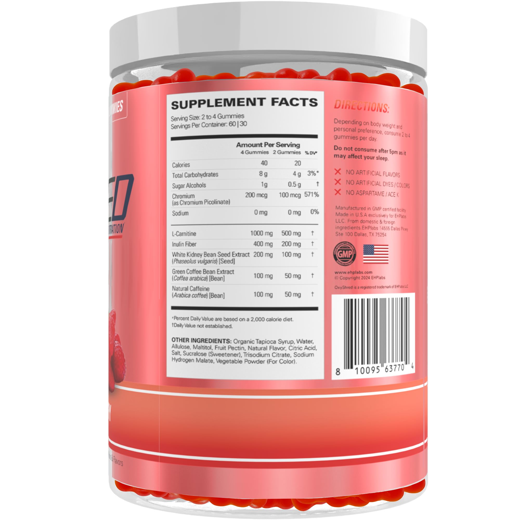EHP Labs OxyShred Gummies vegan gluten-free label appeals to clean nutrition.