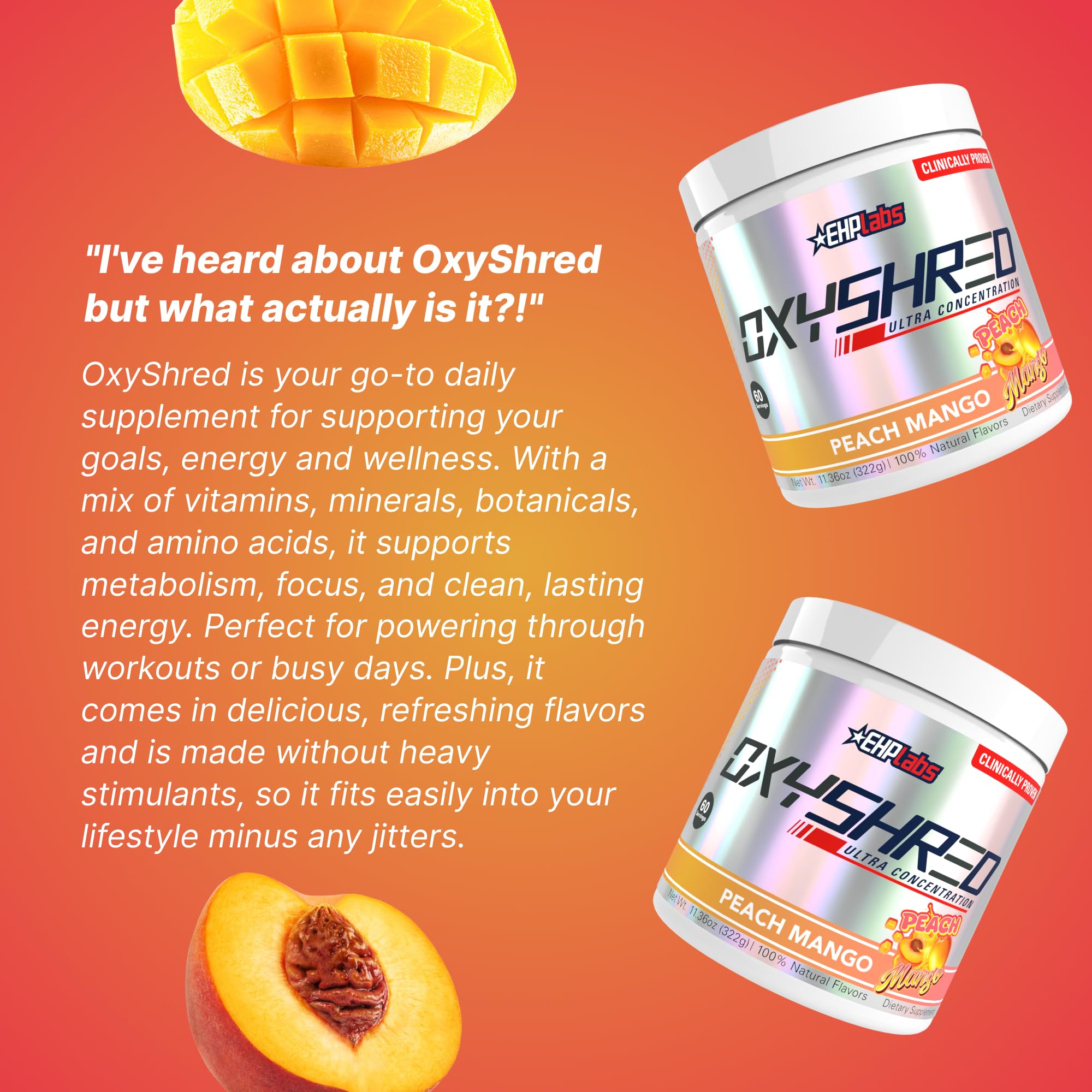 EHP Labs OxyShred Peach Mango glass with ready-to-drink flavor profile
