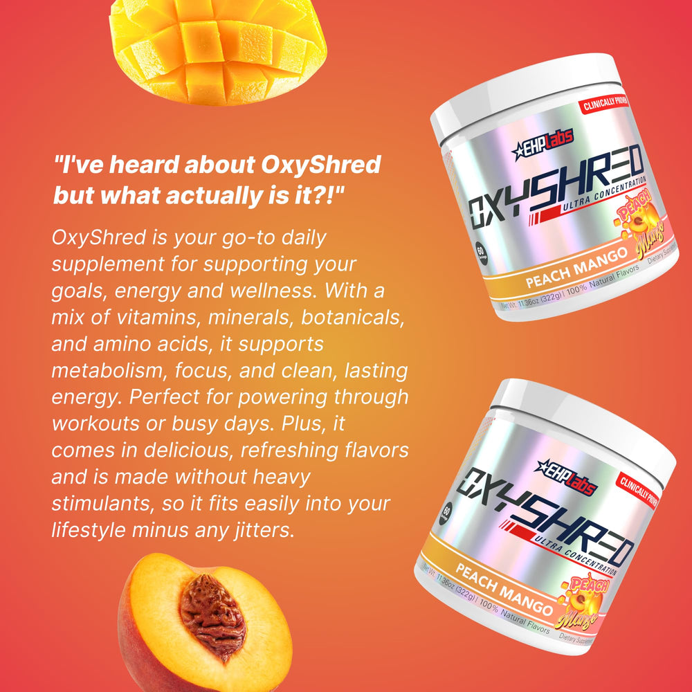 EHP Labs OxyShred Peach Mango glass with ready-to-drink flavor profile