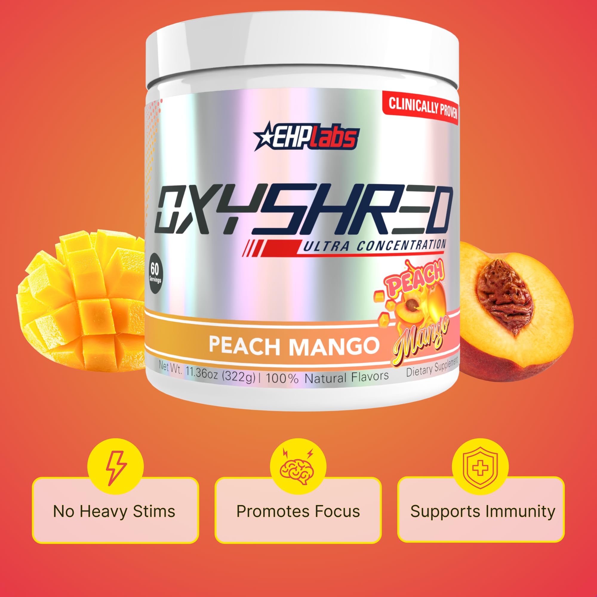 EHP Labs OxyShred Peach Mango pour in a glass with refreshing aroma