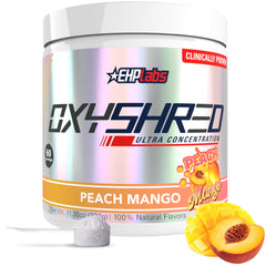 EHP Labs OxyShred Peach Mango scoop ready for quick energy before training