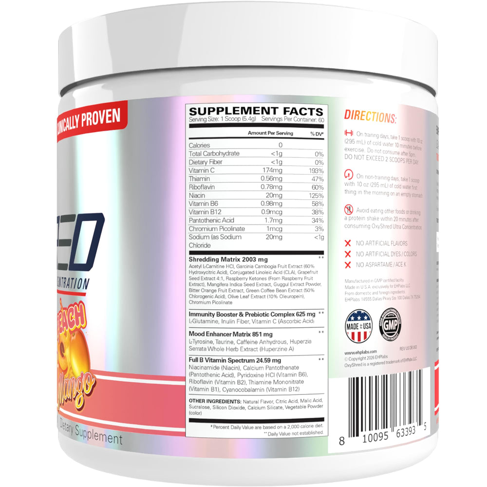 EHP Labs OxyShred Peach Mango shake in glass ready for the workout