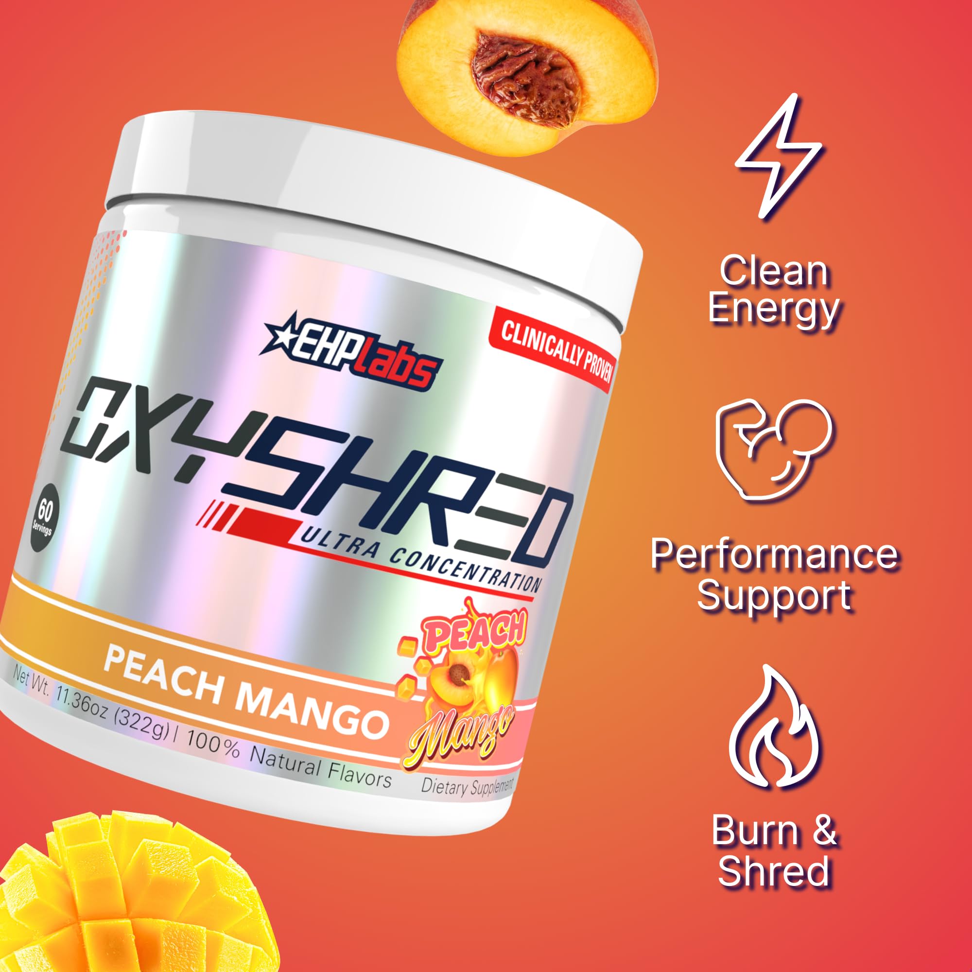 EHP Labs OxyShred Peach Mango shaker prepared for a mixed pre-workout drink