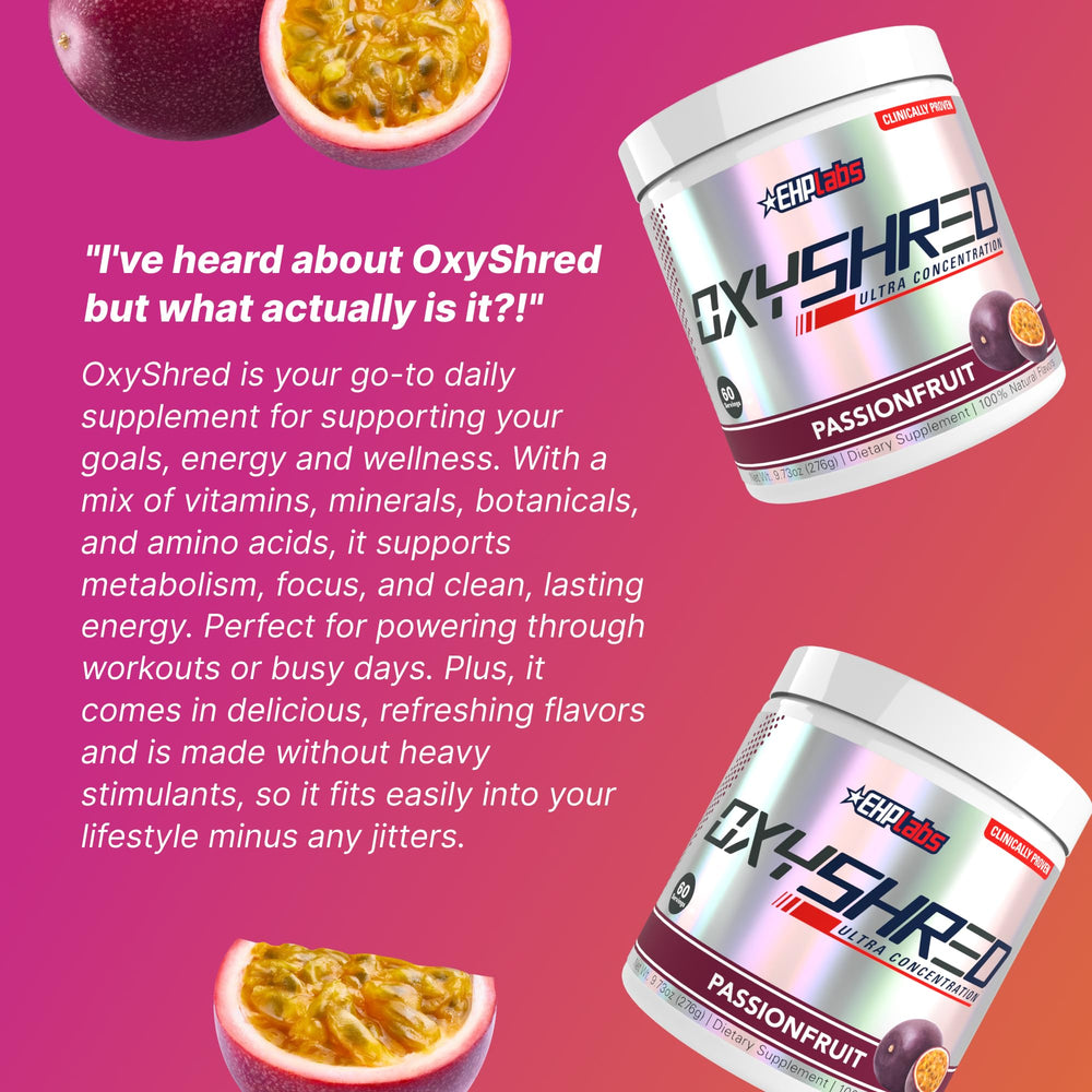 EHP Labs OxyShred scoop and powder on surface for dosing.