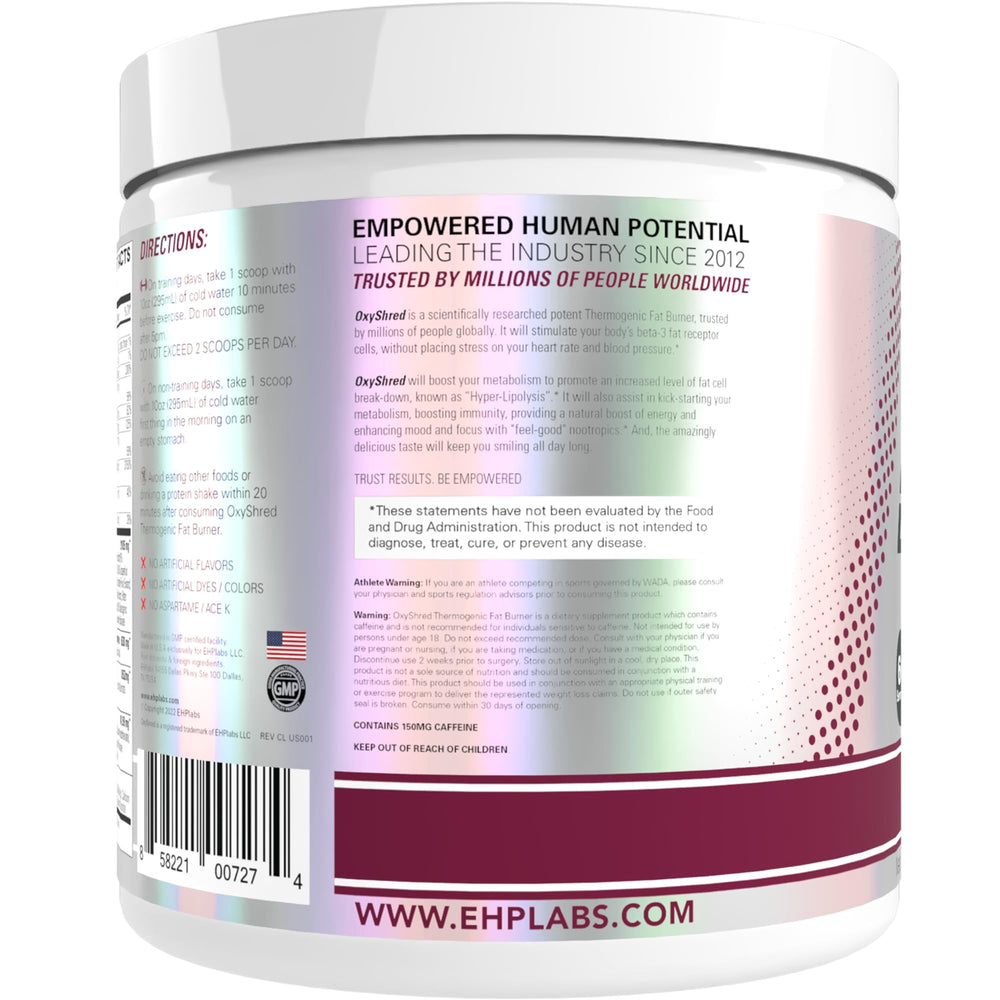 EHP Labs OxyShred USA-made facility stamp on packaging.