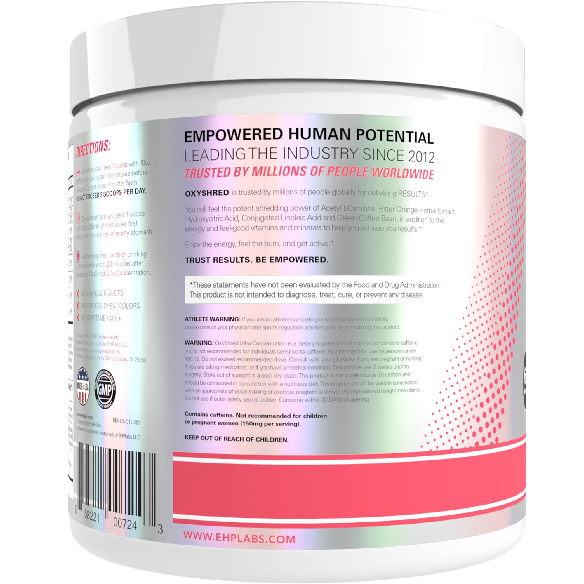 EHP Labs OxyShred energy powder dissolving in water for workouts