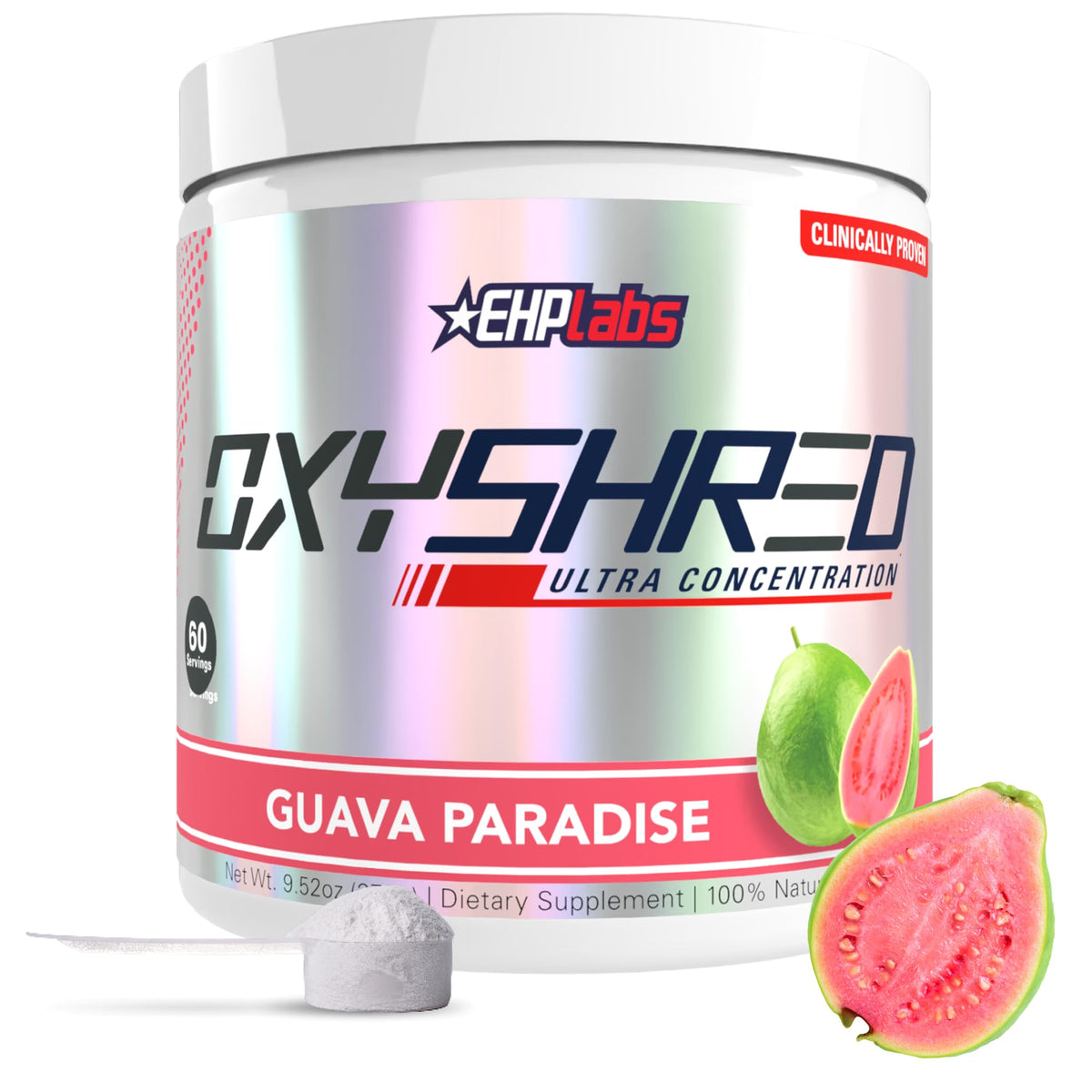 EHP Labs OxyShred Guava Paradise tub front for an energy-boosted workout