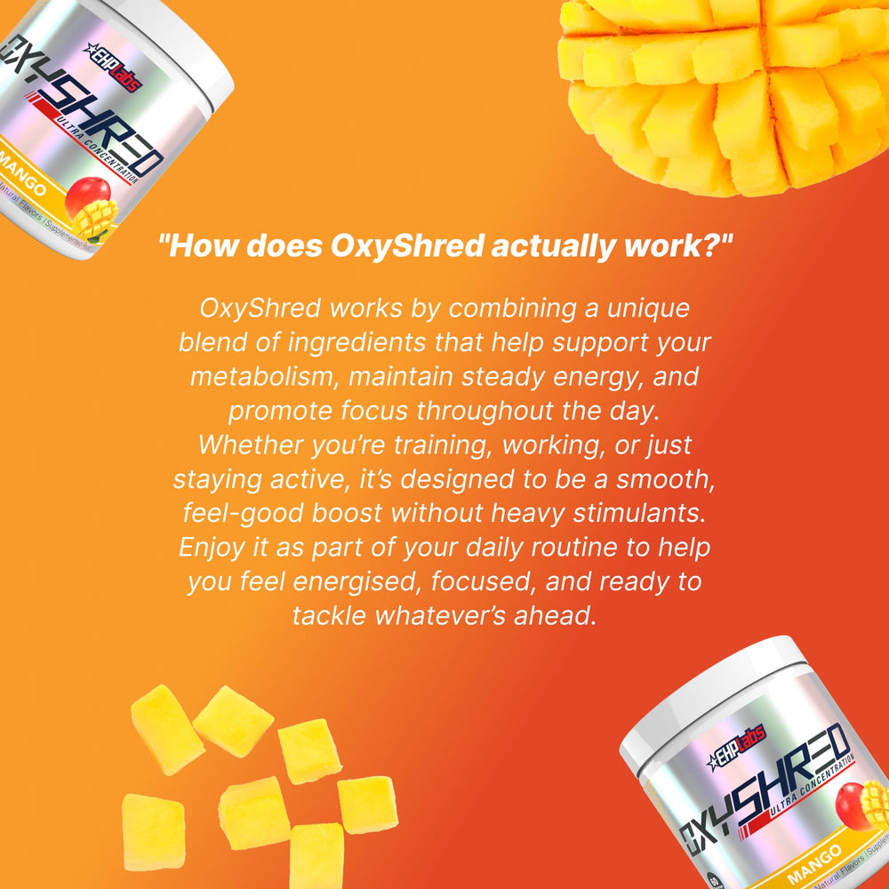 EHP Labs OxyShred label highlights L Glutamine and Acetyl L Carnitine.