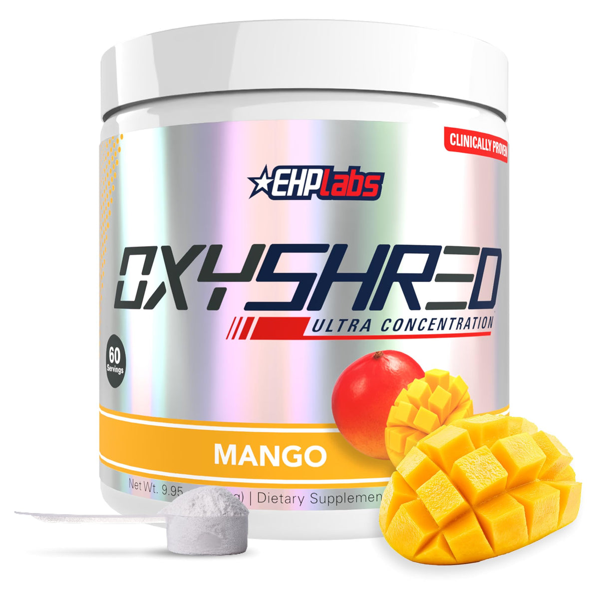EHP Labs OxyShred mango canister ready for a powerful workout session.