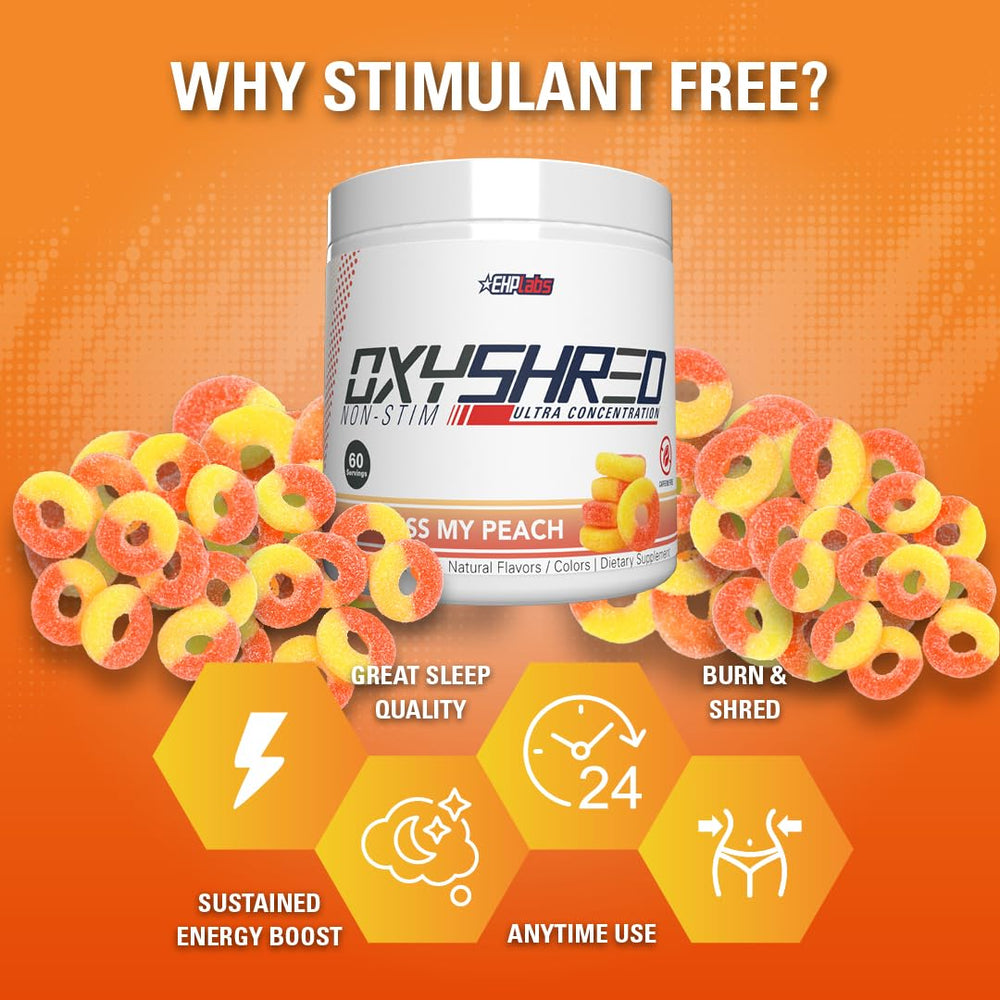 EHP Labs OxyShred Peach glass shows quick, easy daily use.