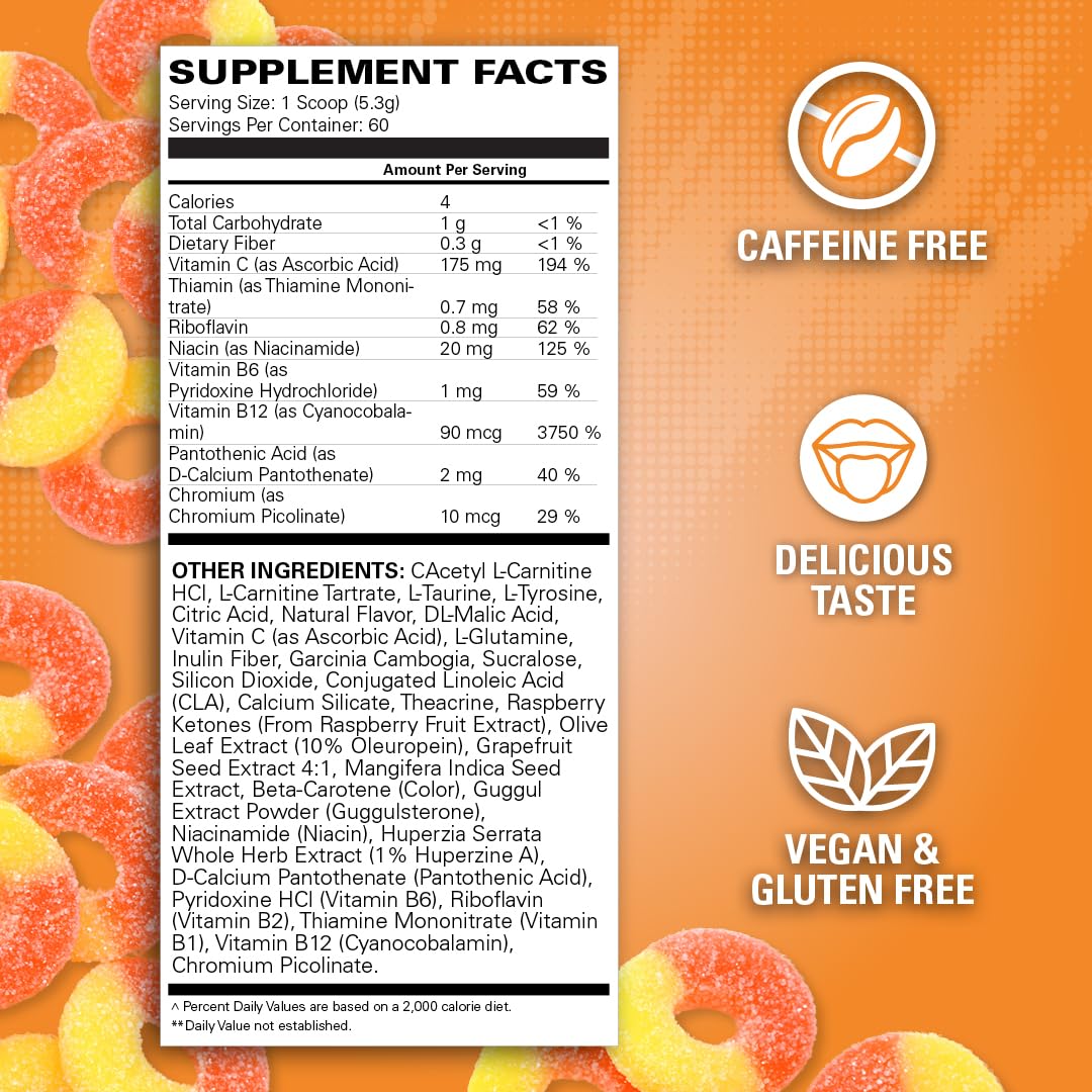 EHP Labs OxyShred Peach label detail shows non-stimulant formula.