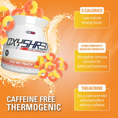 EHP Labs OxyShred Peach mixing in water reveals smooth dissolution.