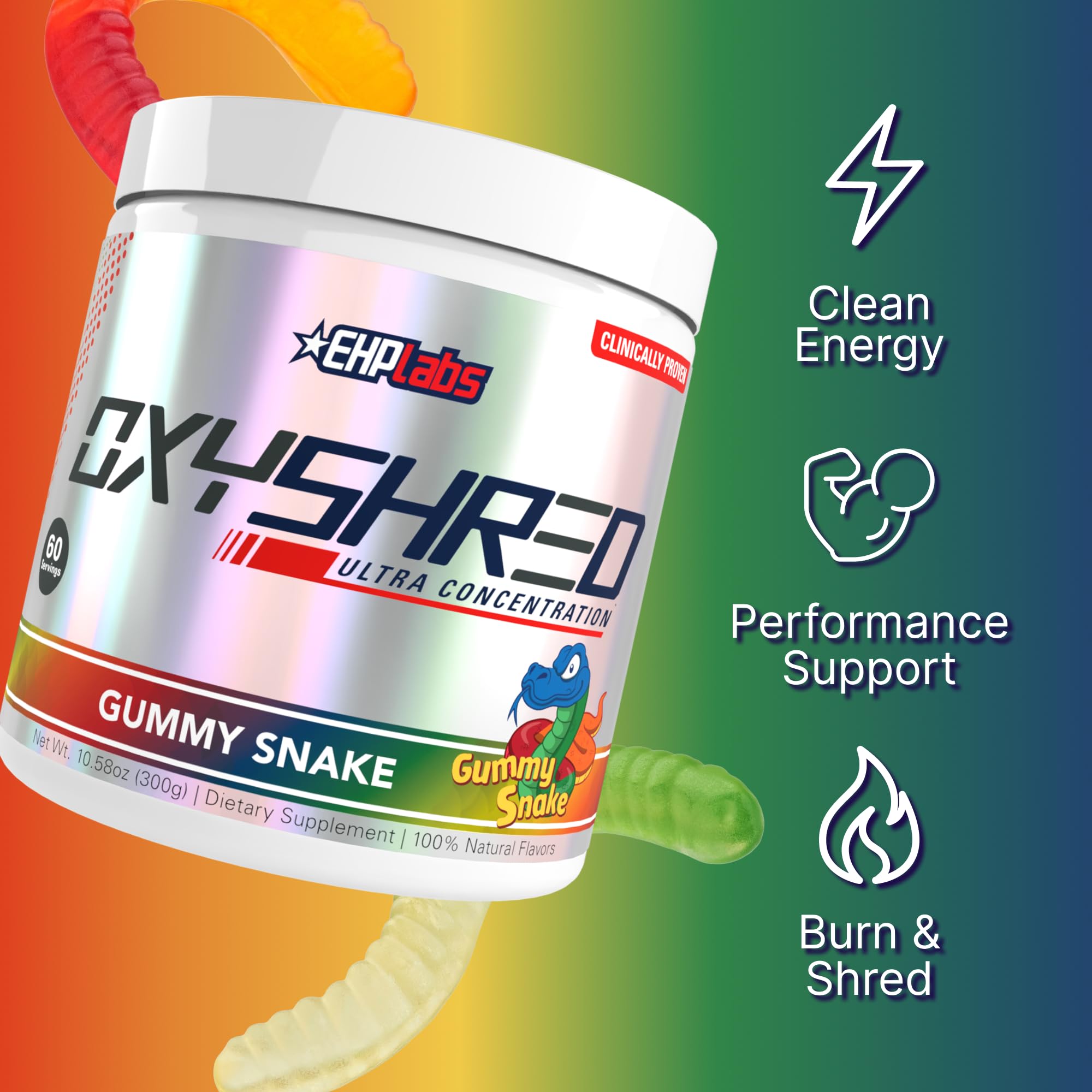 EHP Labs OxyShred powder-dispense action communicates quick mixing before training.