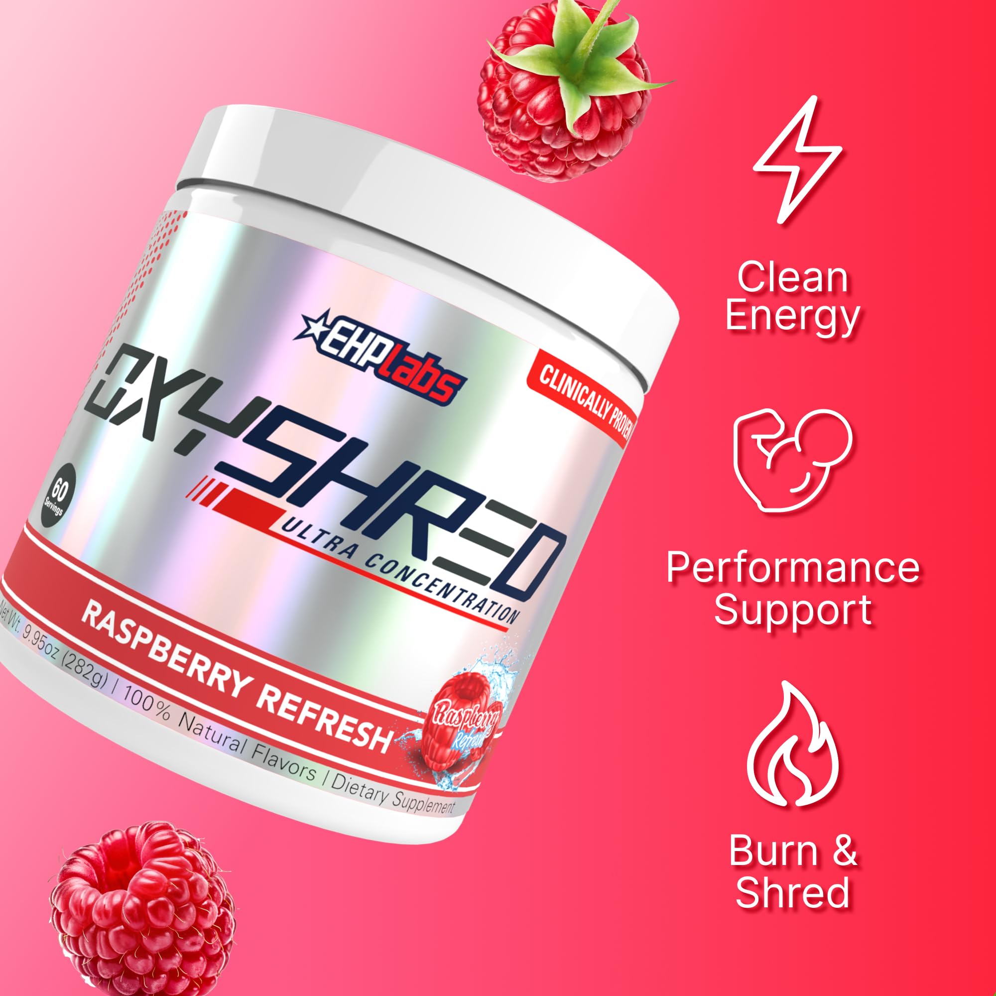 Glass with mixed Raspberry flavor OxyShred shows vibrant color for pre-workout ritual.